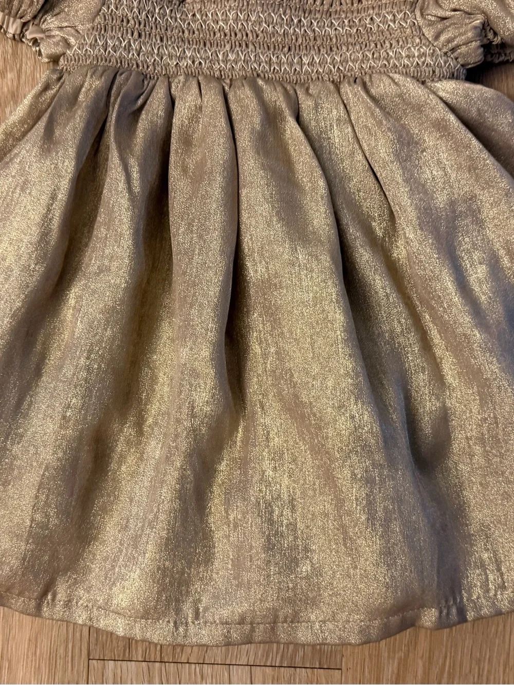 Tommy Bahama Girls' Size 12 Months Metallic Gold Puff-Sleeve Smocked Dress